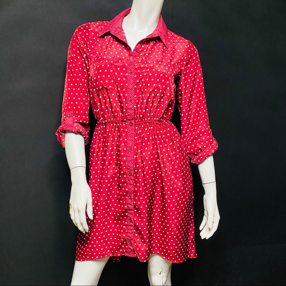 Xhilaration Dress-Dark Red with white polka dots, Long Sleeve